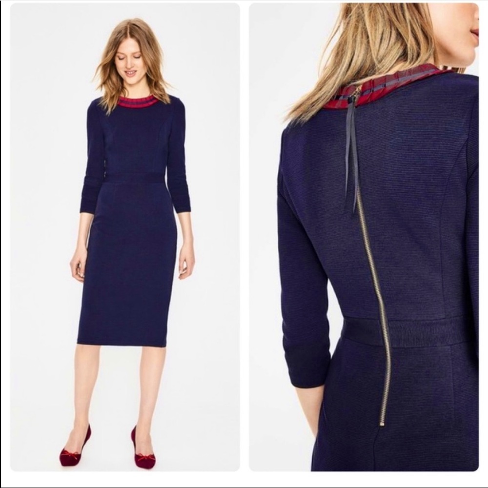 🆕 Boden FREE SHIPPING polperro ottoman Navy w/ red trim dress size 14L US. NWT